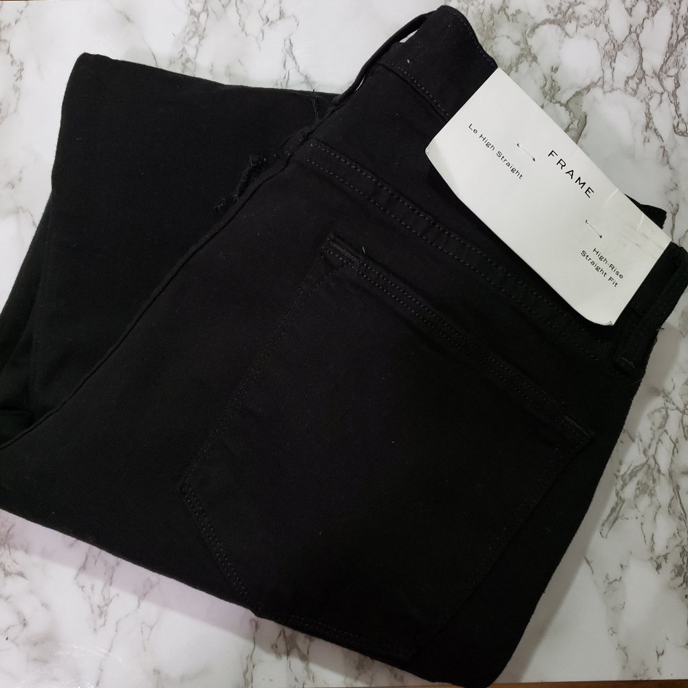 Frame Le High Straight Black Tuxedo Jeans - Picture 4 of 8